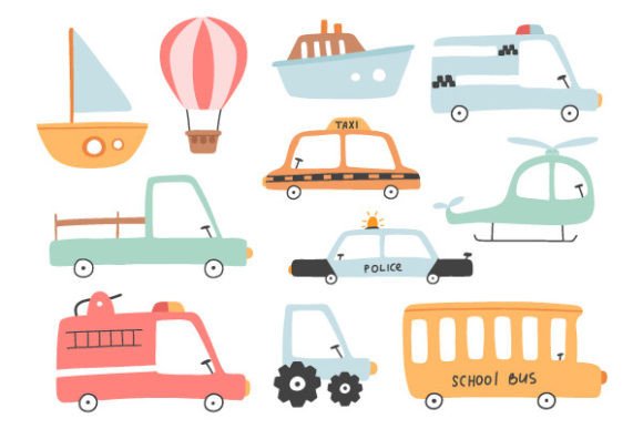 Download Cute Transport Set, Cartoon Cars Icons, - Icon Collection