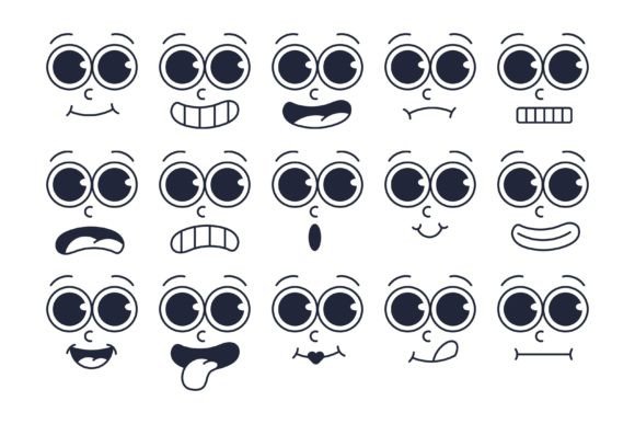 Download Expressive Retro Cartoon Faces Icon Set - Icon Collection