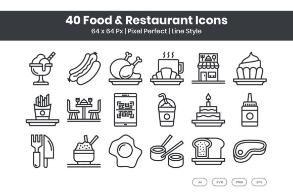 Download 40 Food &amp; Restaurant Icons - Line - Icon Collection