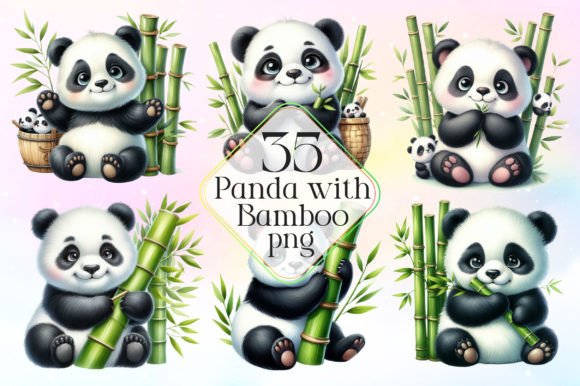Download Watercolor Panda with Bamboo Clipart PNG - Bamboo Collection
