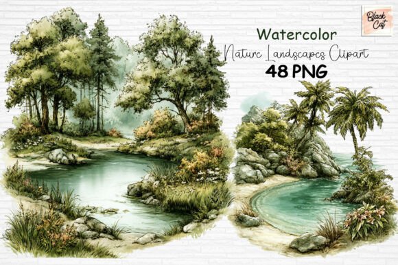 Download Watercolor Nature Landscapes Clipart PNG - Premium Bundle